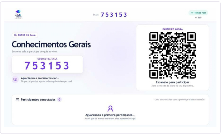 Prévia da tela de entrada por QR Code do EdukInove Quiz